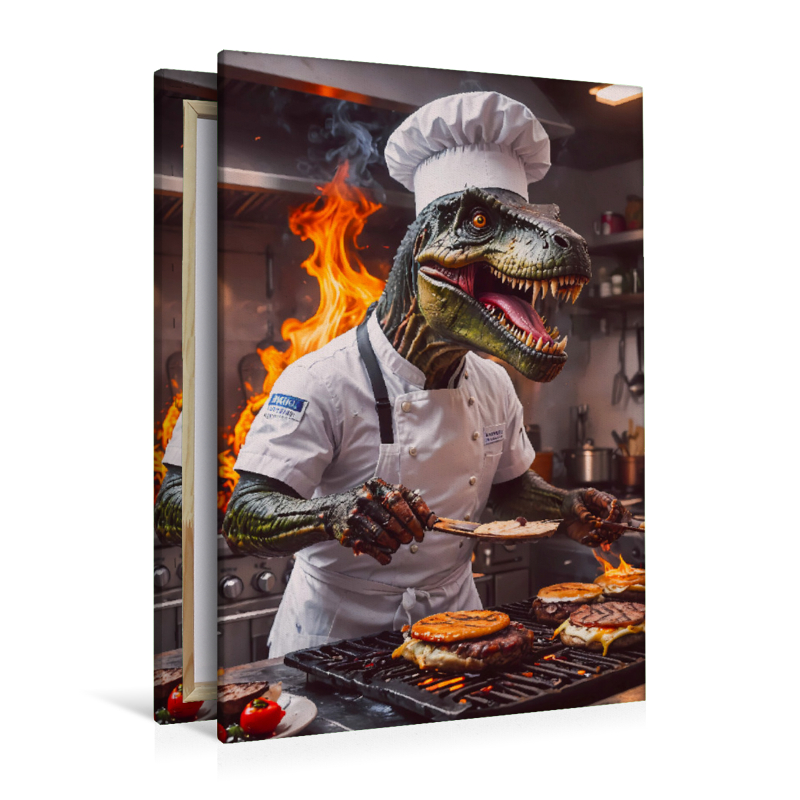 Der T-Rex Chefkoch brät Burger