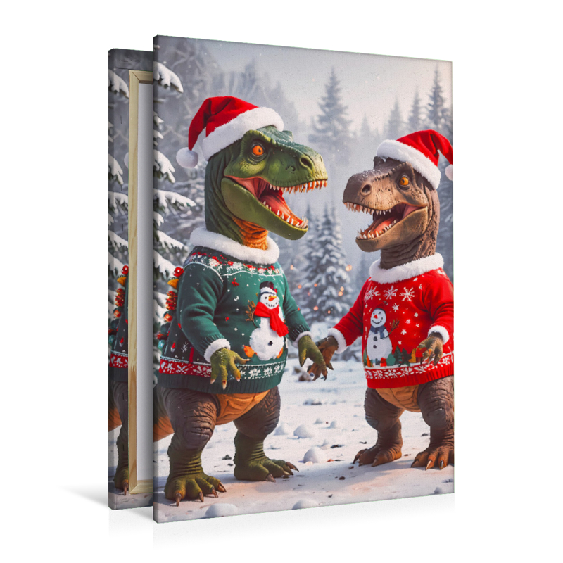 Zwei Dinos haben Spaß im weihnachtlichen Schnee