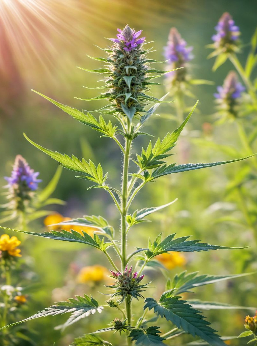 Marihuanablüte im Sonnenlicht - Hanfpflanze im Sommer