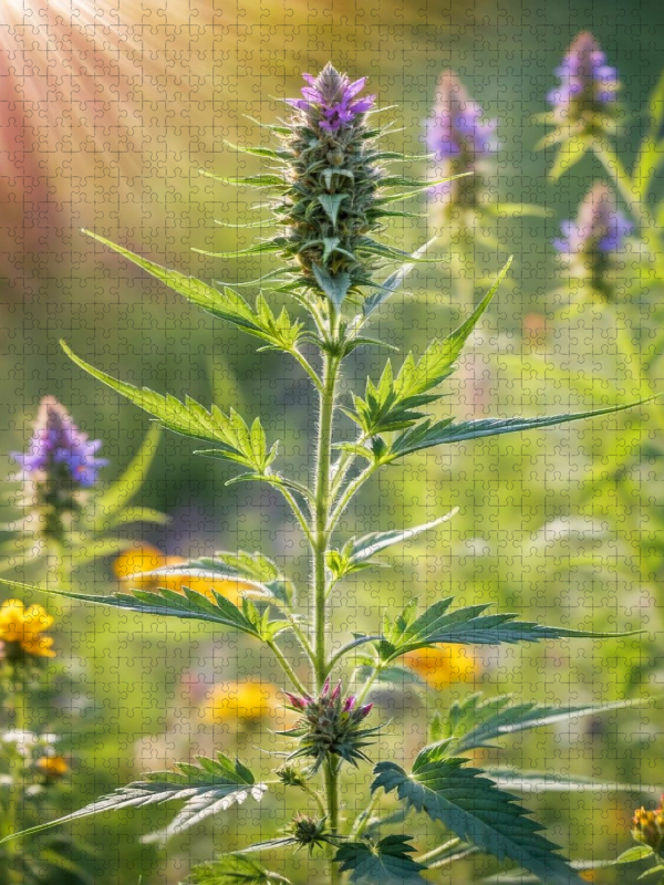 Marihuanablüte im Sonnenlicht - Hanfpflanze im Sommer