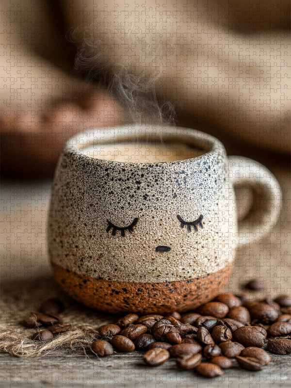 Müder Kaffee mit Schlafaugen - Sanftes Morgenmotiv für Kaffeefans