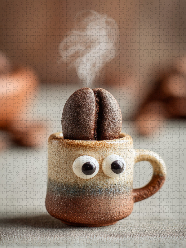 Hyperaktiver Espresso mit Kaffeebohnen - Energie trifft Humor