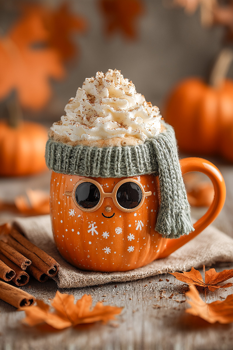 Stylishe Kürbis-Latte mit Sonnenbrille - Herbstliches Fun-Motiv