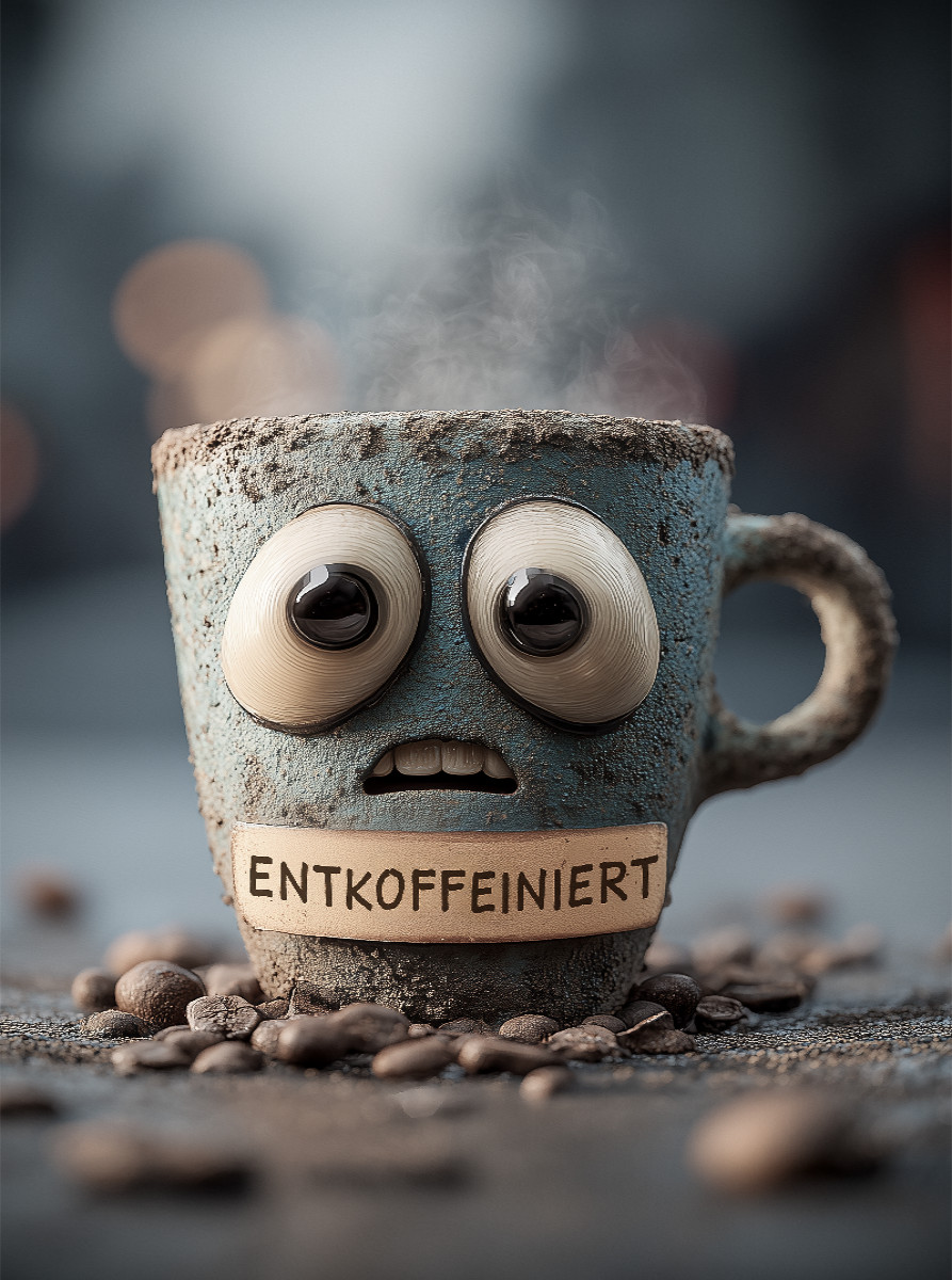 Entkoffeinierter Kaffee mit Panikblick - Lustiges Motiv für Koffeinfreunde