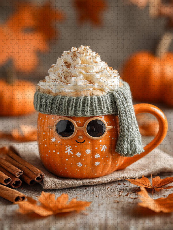 Stylishe Kürbis-Latte mit Sonnenbrille - Herbstliches Fun-Motiv