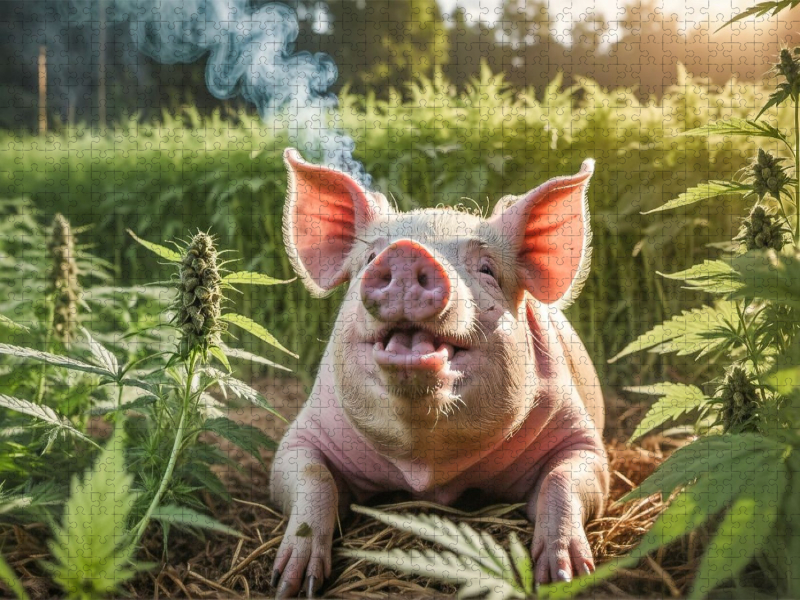 Schwein im Rausch - Chilliger Moment im Cannabisfeld
