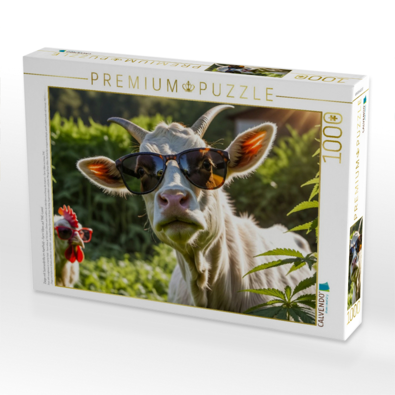 Ziege mit Sonnenbrille im Hanffeld - Farm Vibes auf THC-Level