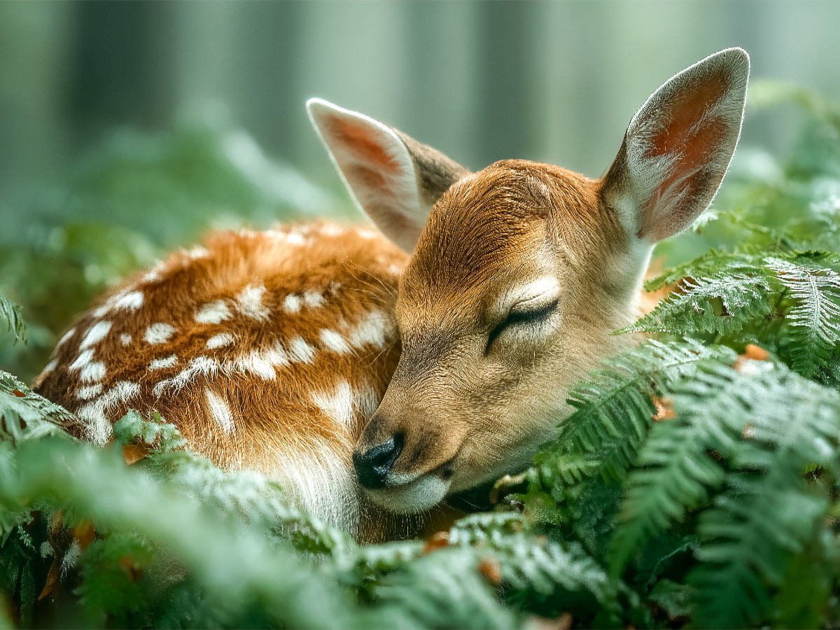 Schlafendes Rehkitz im Wald - Zartes Naturmotiv zum Verlieben