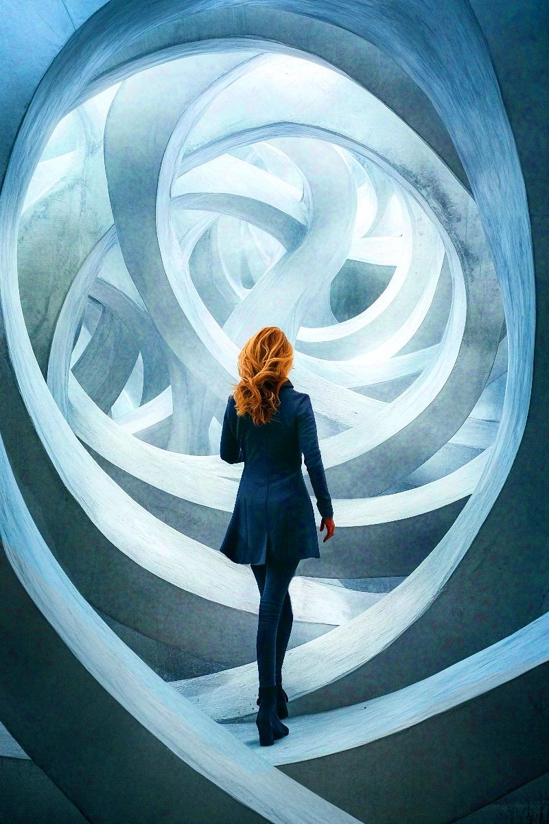 Blaues Labyrinth - Frau in Spiralen