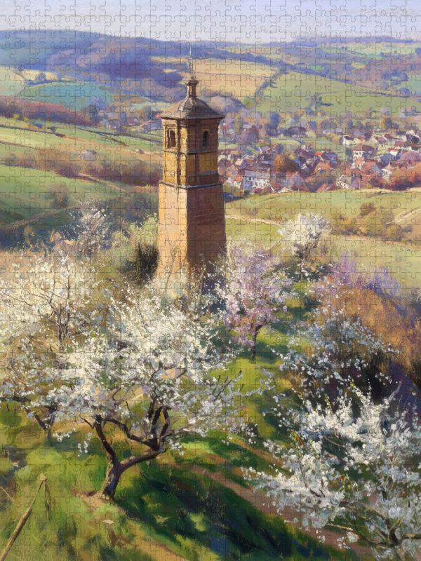 Turm mit Kirschbäumen