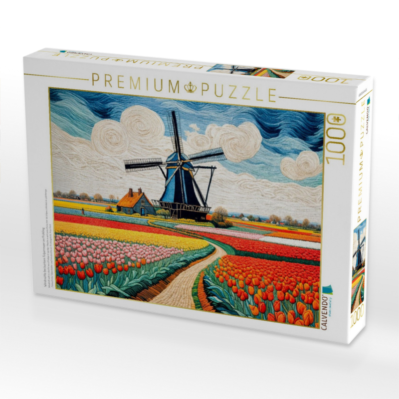 Windmühle bei buntem Tulpenmeer im Frühling