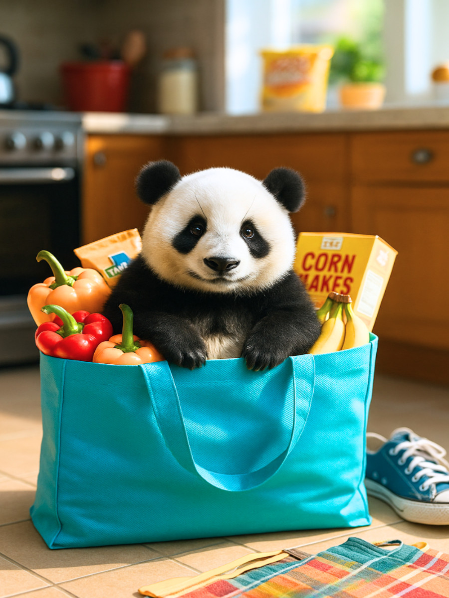 Panda in Einkaufstasche