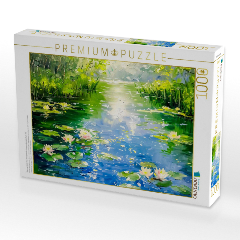 Sommerteich mit Seerosen im impressionistischen Stil