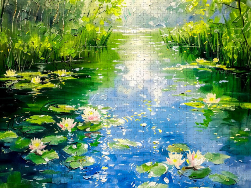 Sommerteich mit Seerosen im impressionistischen Stil