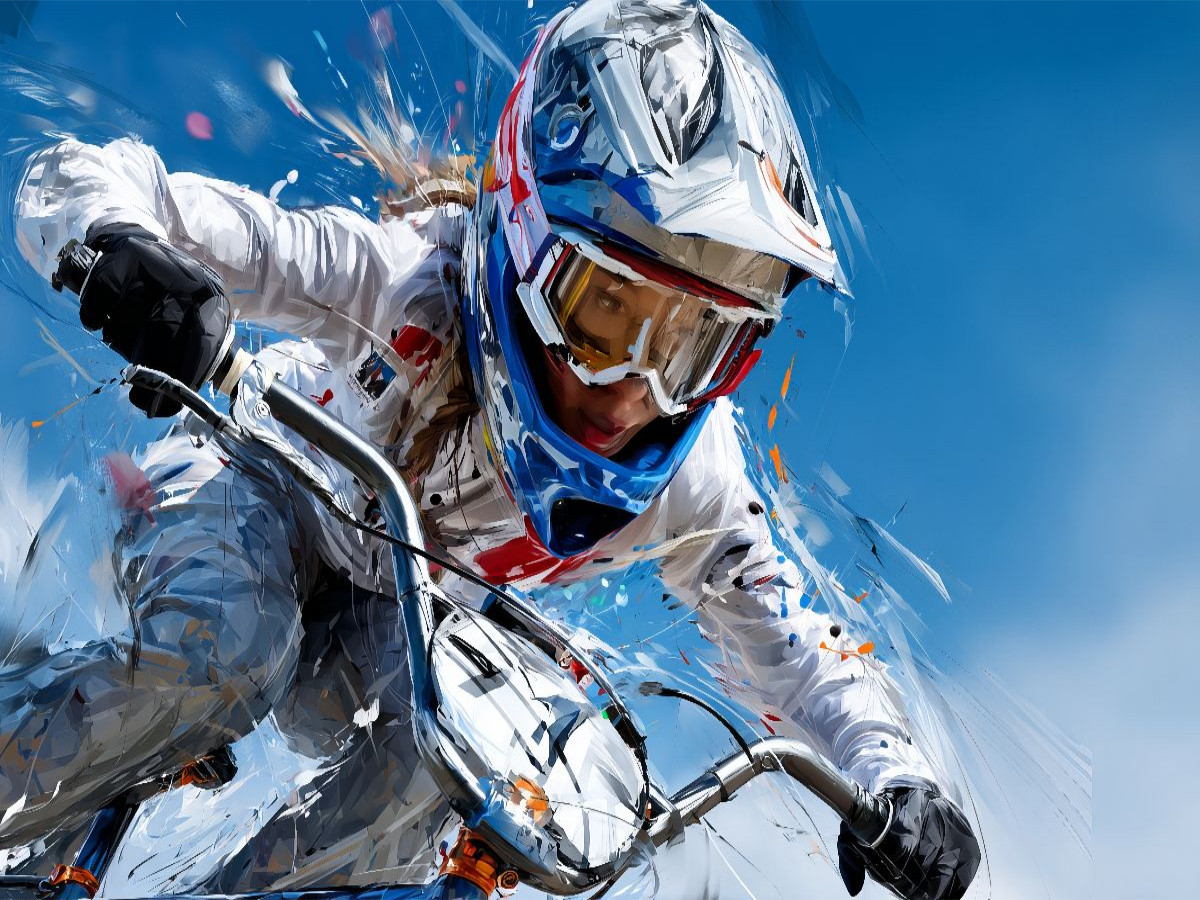 BMX-Fahrerin in Aktion. Kraftvolles Sportmotiv im künstlerischen Stil