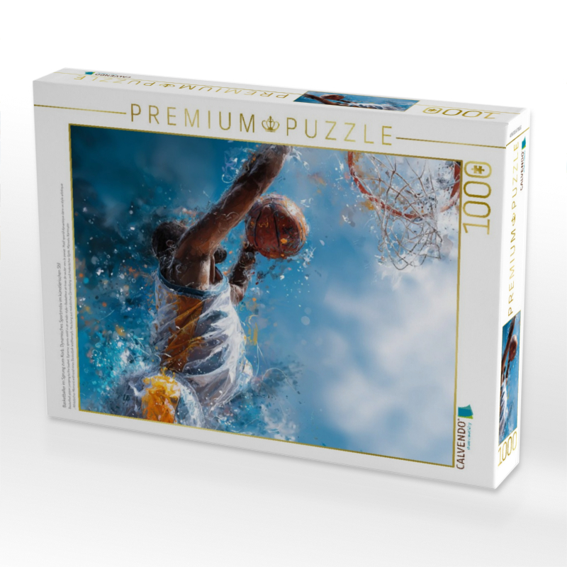 Basketballer im Sprung zum Korb. Dynamisches Sportmotiv im künstlerischen Stil