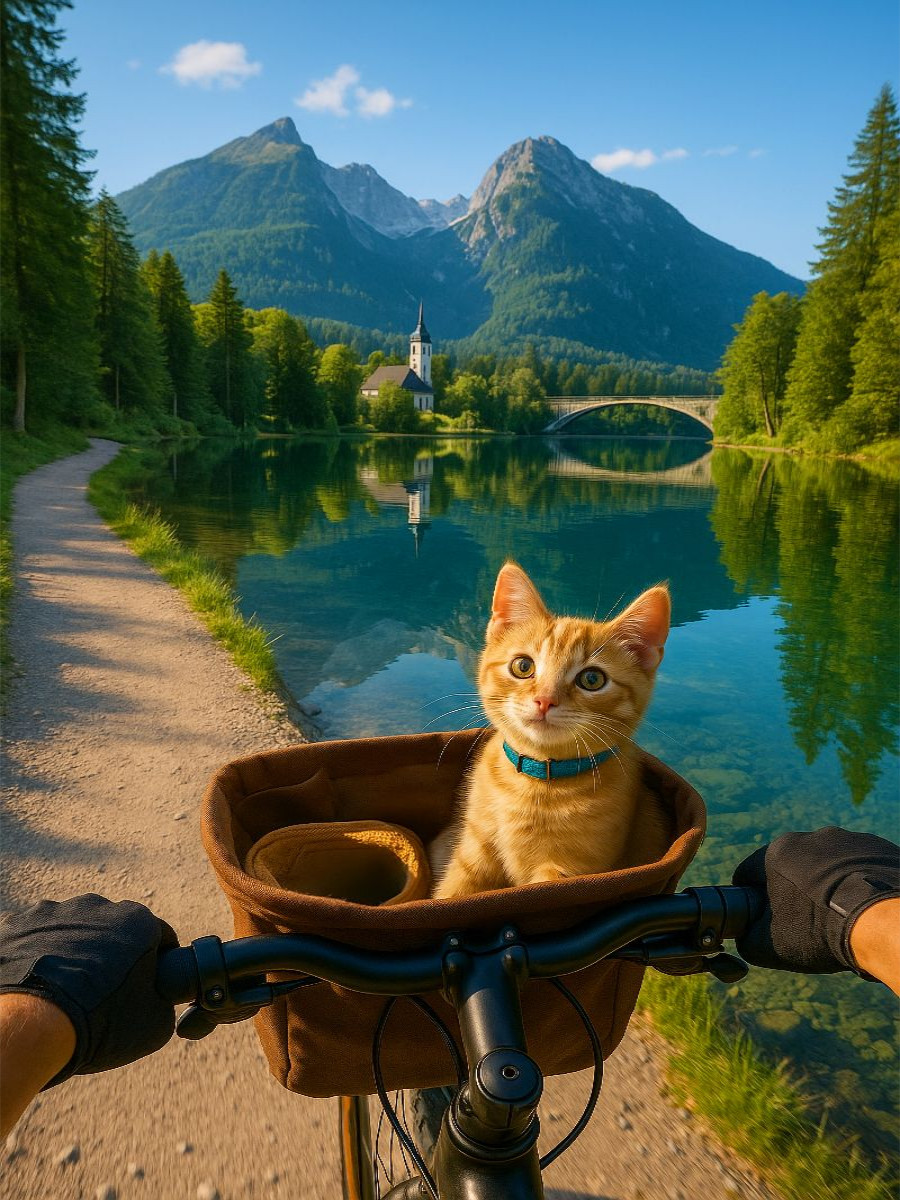 Hintersee bei Raumsau mit Fahrrad und Katze