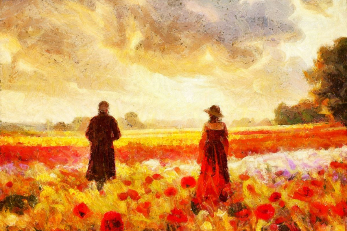 Diese Blumenwiese bei Sonnenuntergang könnte auch Camille Pissarro inspiriert haben.