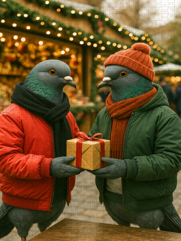 Gift Drop – Stadttauben im Weihnachtsmodus