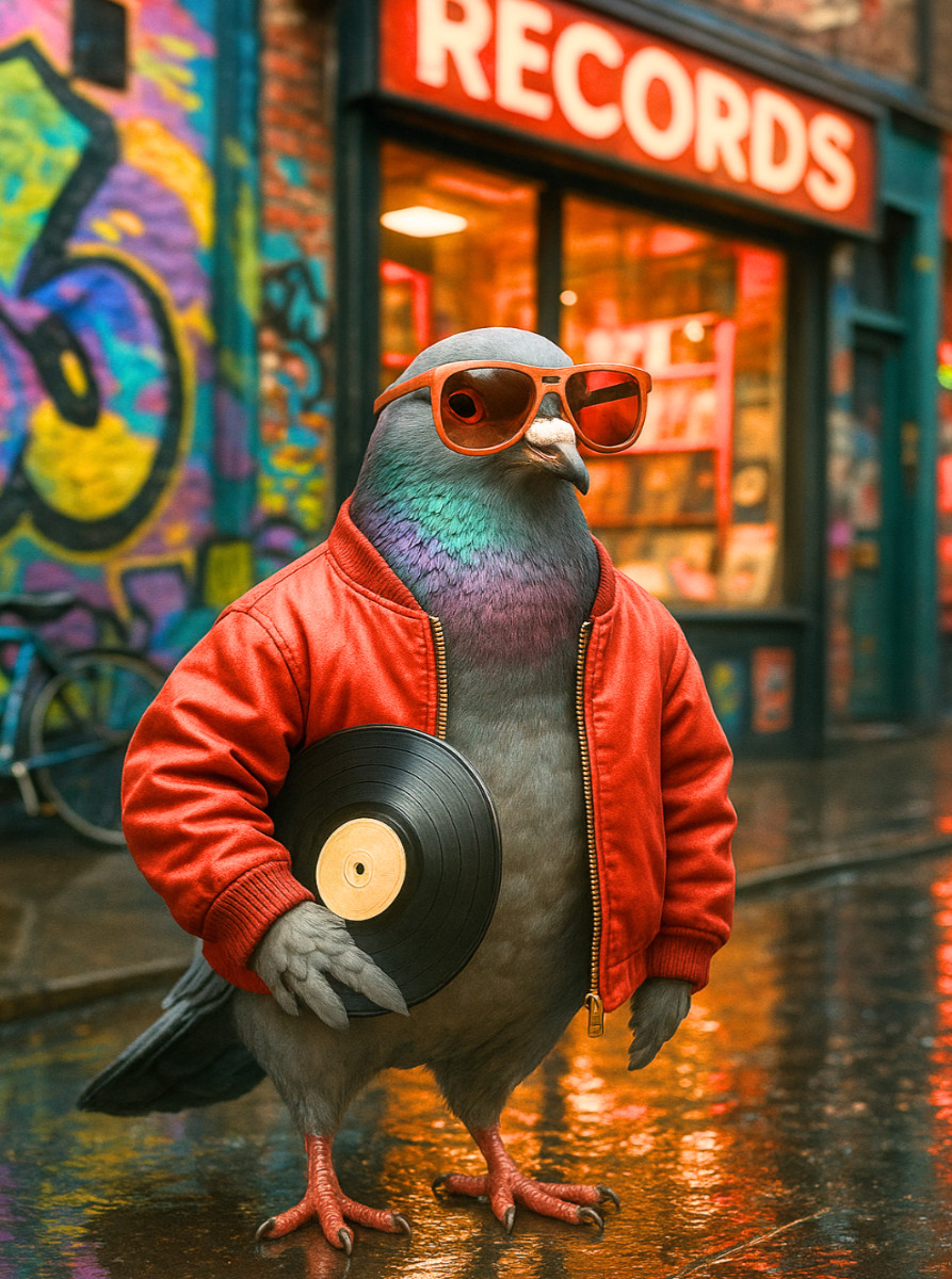 Vinyl Vibes – Stadttaube vorm Plattenladen