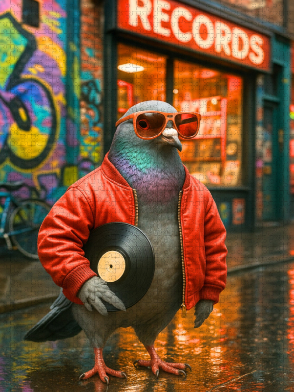 Vinyl Vibes – Stadttaube vorm Plattenladen