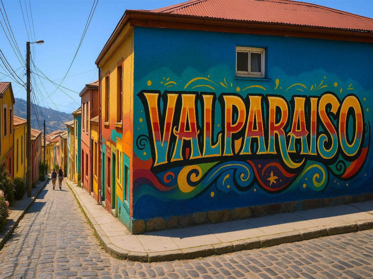 Mural an einem Gebäude - Buntes Valparaiso - Chile