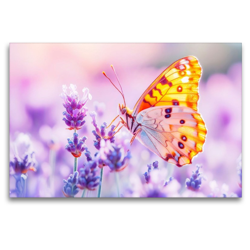 Schmetterling auf Lavendelblüten im Gegenlicht