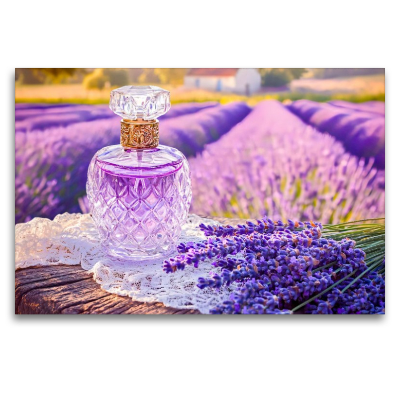 Lavendelparfum vor Blütenfeld im Sonnenlicht