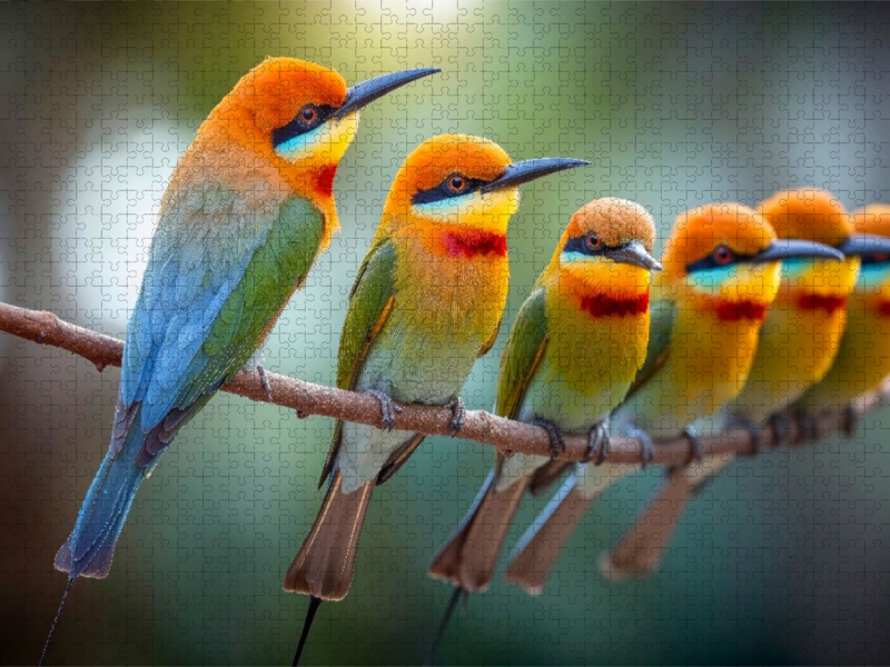 Mutter und Jungvögel vereint auf dem Ast