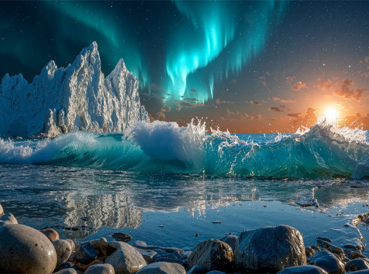 Magischer Himmel über den Eisbergen