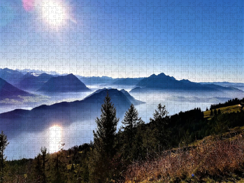 Blick von der Rigi auf den Bürgenstock, Pilatus und Stanserhorn