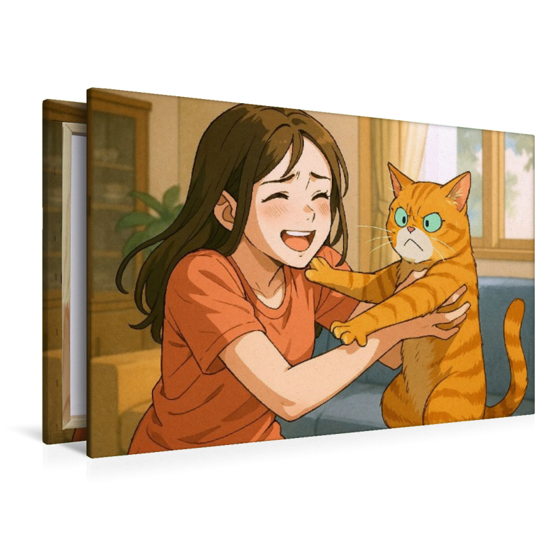 Frau umarmt Katze, die das nicht will