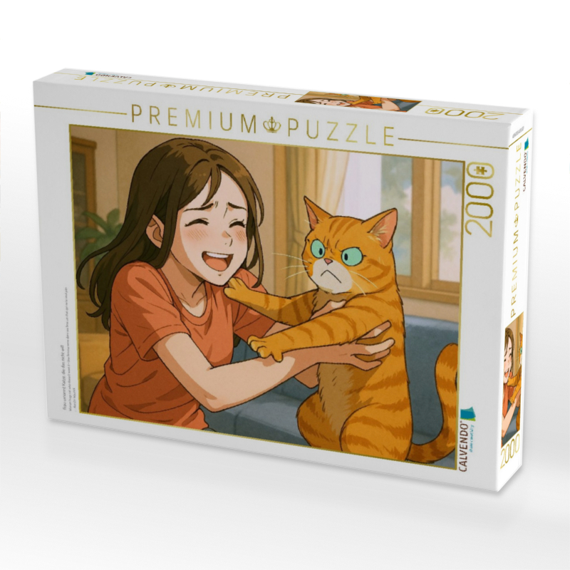 Frau umarmt Katze, die das nicht will