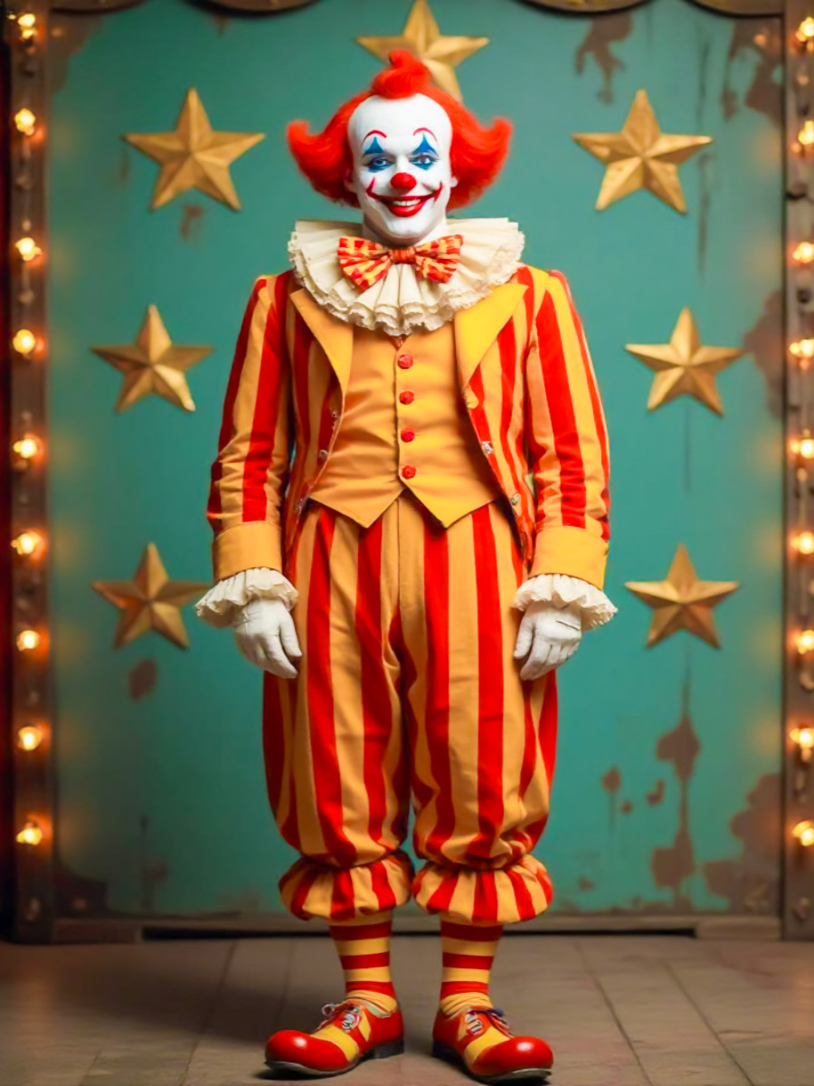 Der Clown mit buntem Kostüm