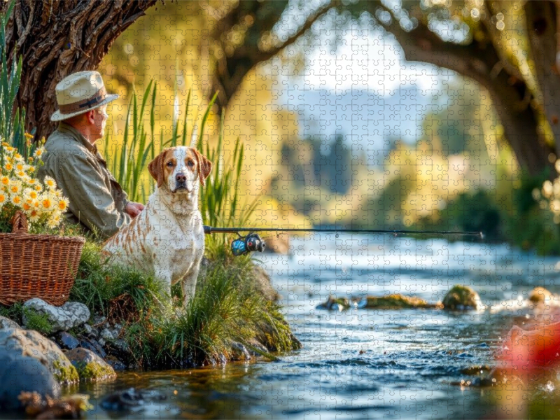 Angler mit Hund