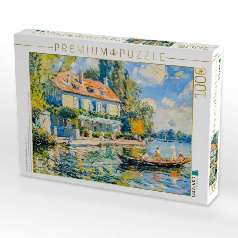 Impressionistische Villa mit Boot auf dem See