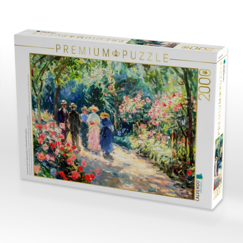 Impressionistische Spaziergänger im blühenden Rosengarten
