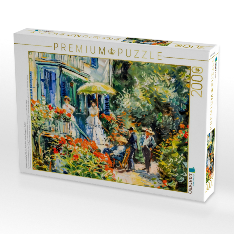 Impressionistische Villa mit Menschen auf der Treppe im Garten