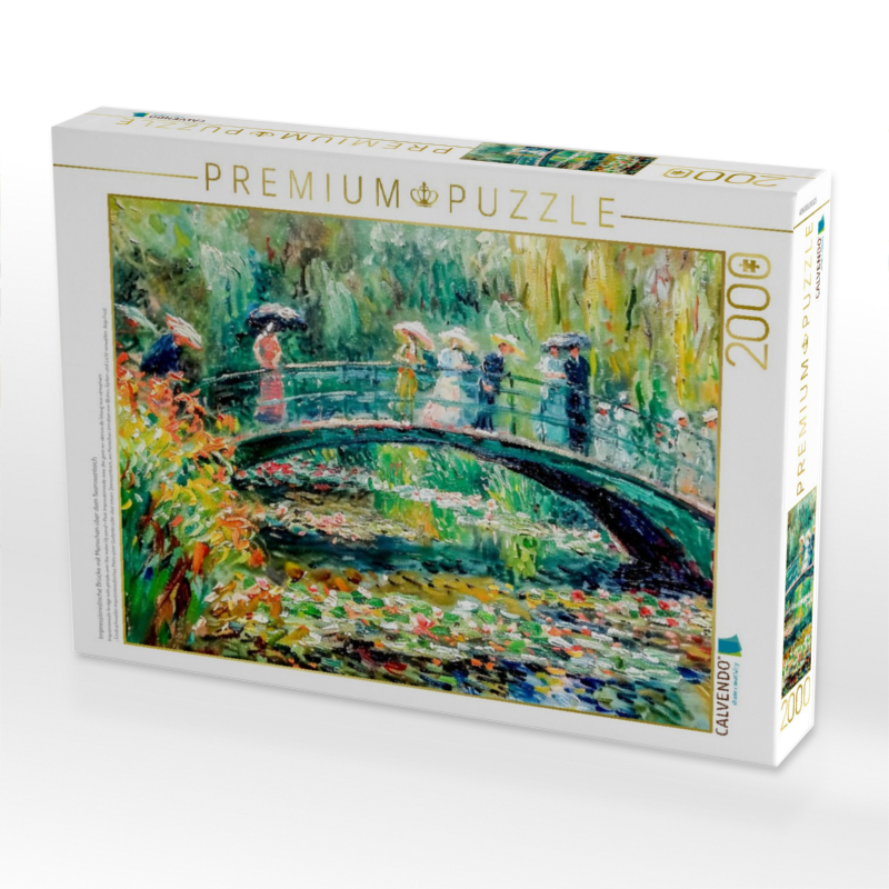Impressionistische Brücke mit Menschen über dem Seerosenteich