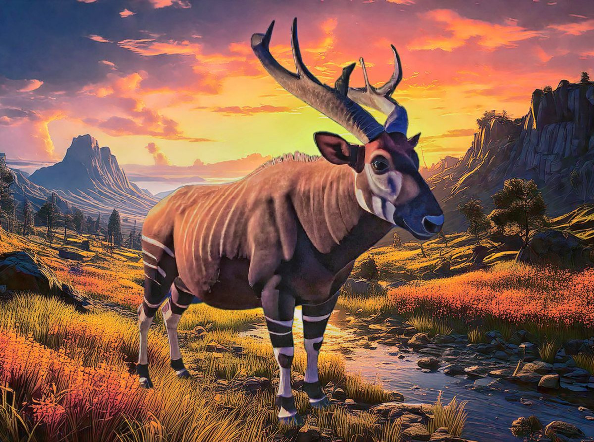 Die bis zu 3 Meter große Rindergiraffe (Sivatherium) ist vor etwa 8000 Jahren ausgestorben.