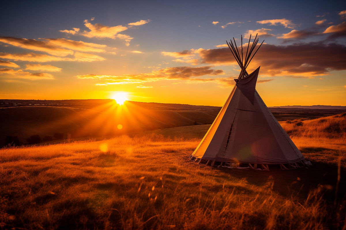 Präriezauber: Indianisches Tipi im Abendlicht