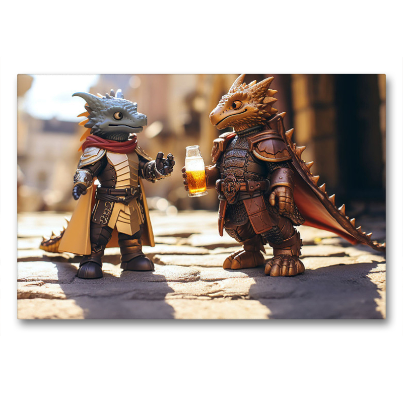 Spielzeugdrachen trinken Bier