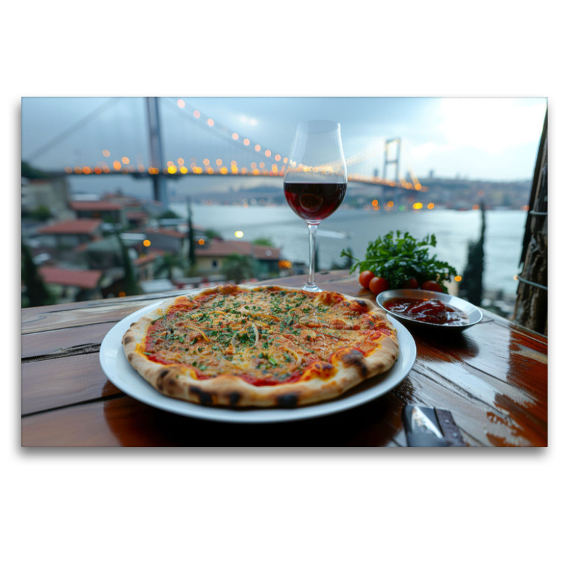 Lahmacun vor der Kulisse der Bosporus-Brücke in Istanbul