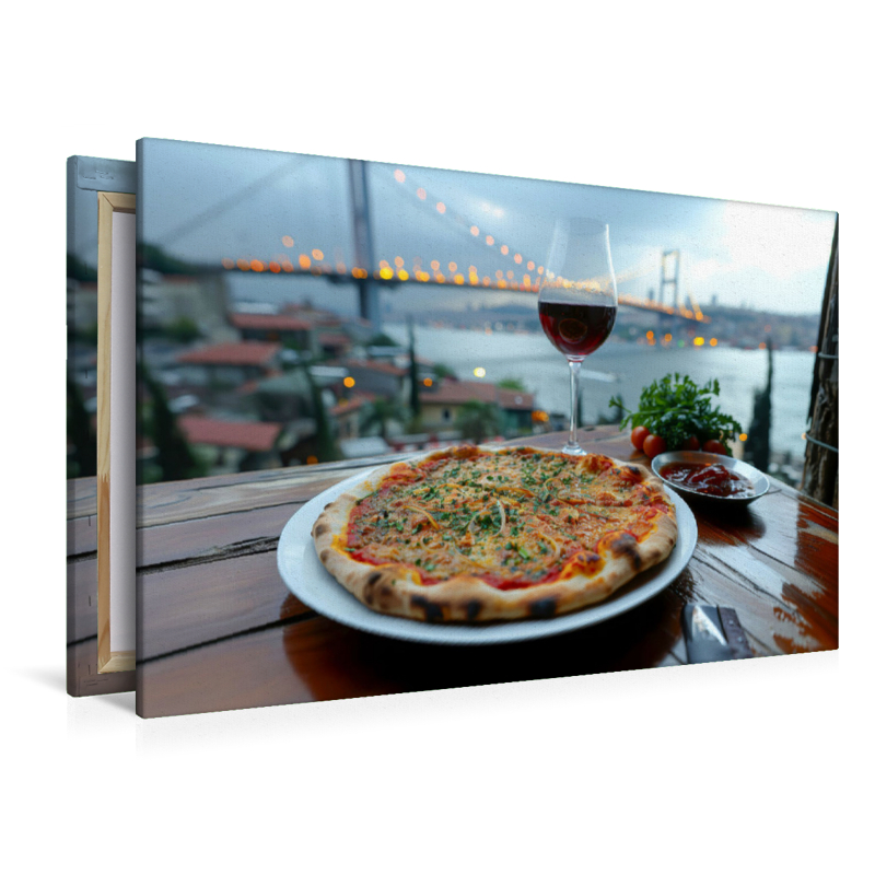 Lahmacun vor der Kulisse der Bosporus-Brücke in Istanbul