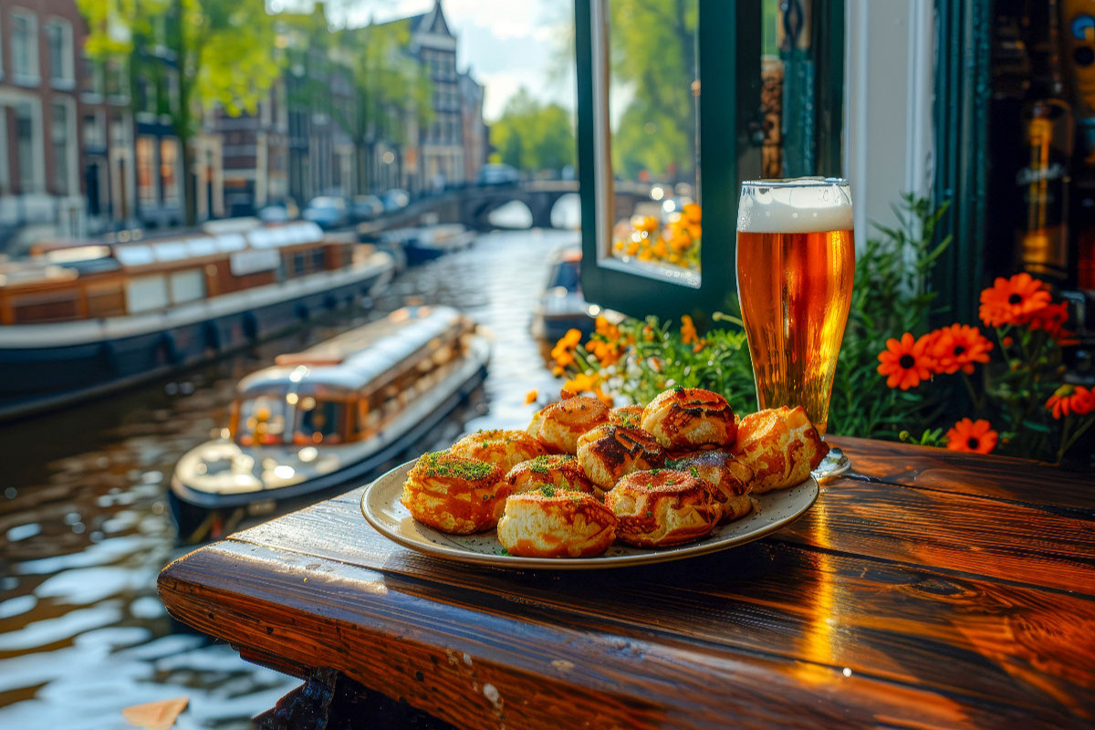 Poffertjes vor der Kulisse der Amsterdamer Grachten