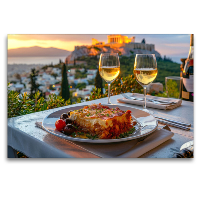 Moussaka vor der Kulisse des Parthenon in Athen