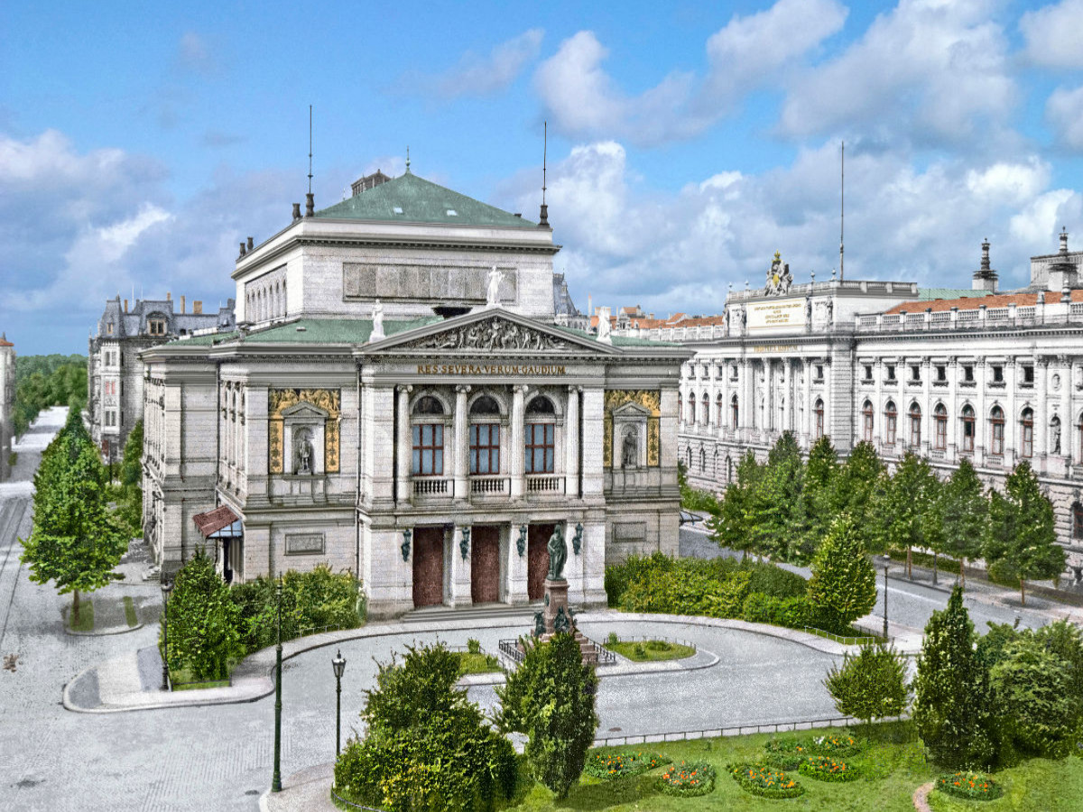 Leipzig - Gewandhaus und Bibliothek um 1900