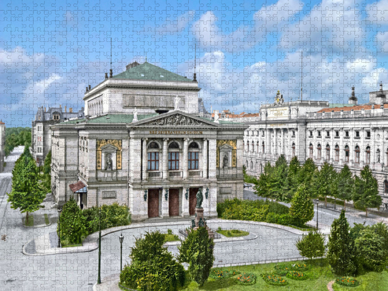 Leipzig - Gewandhaus und Bibliothek um 1900