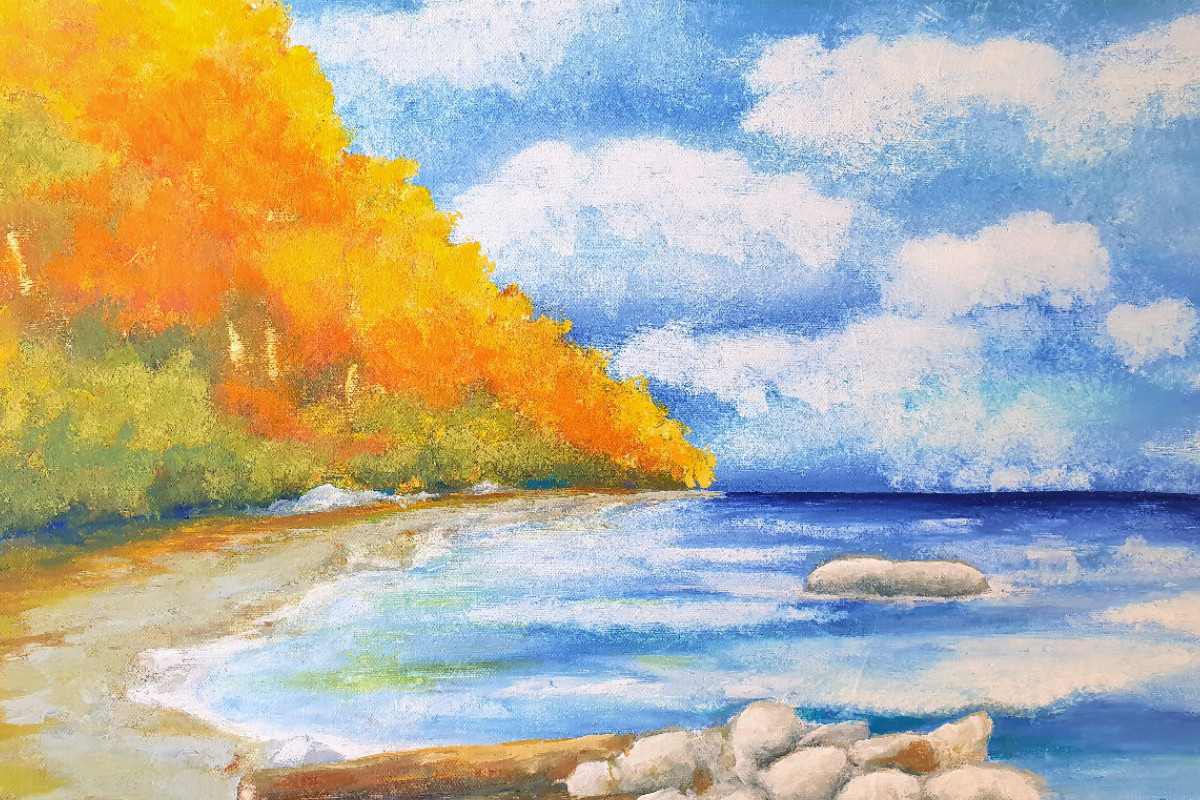 Der Strand von Sassnitz auf Rügen, gemalt mit Gouache