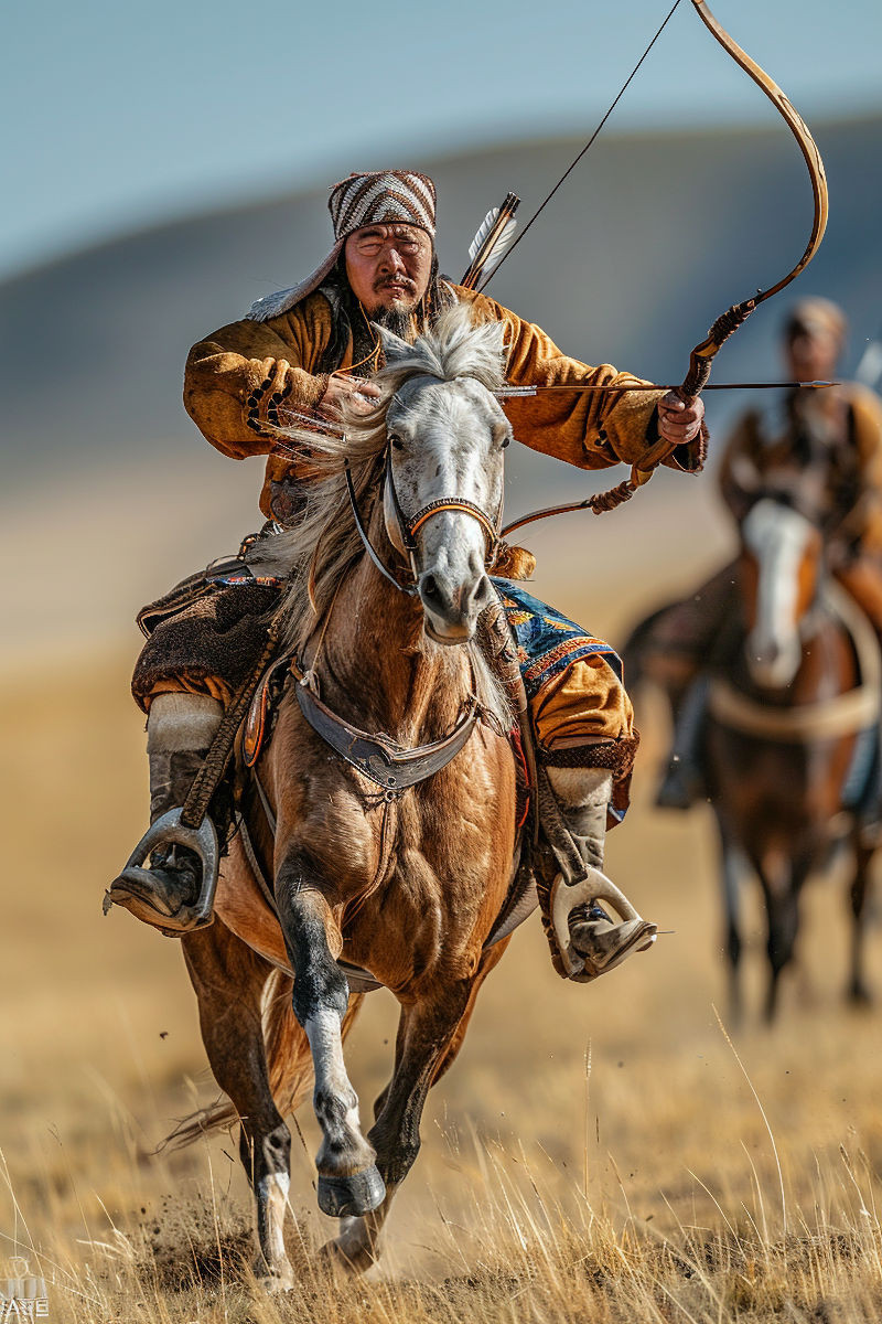 Mongolischer Reiter mit Pfeil und Bogen